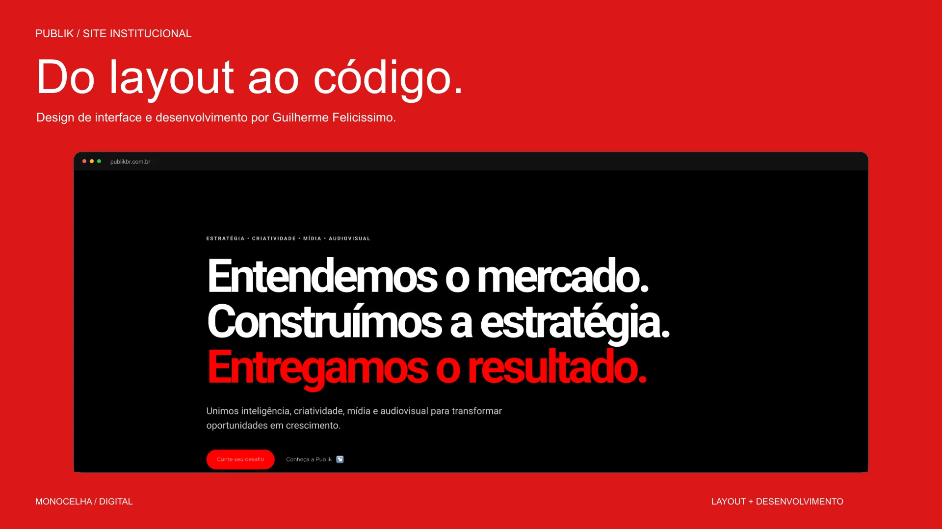 Publik — Site · Layout e desenvolvimento, aplicação 1
